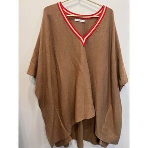 Mersea Anywhere Poncho Pullover Sweater Caramel w/ Red And White Varsity Trim OS